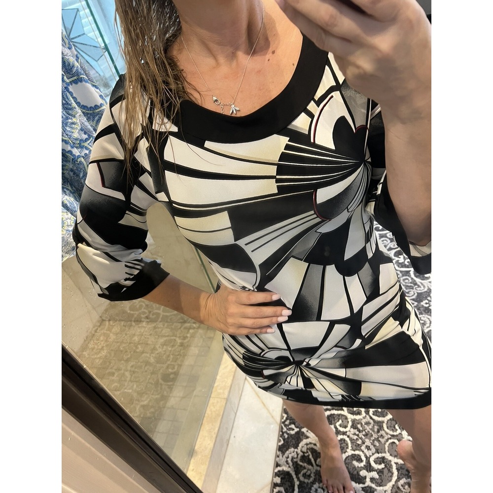 White House Black Market Geo Print Jersey Bodycon Dress Black White Gray Size S